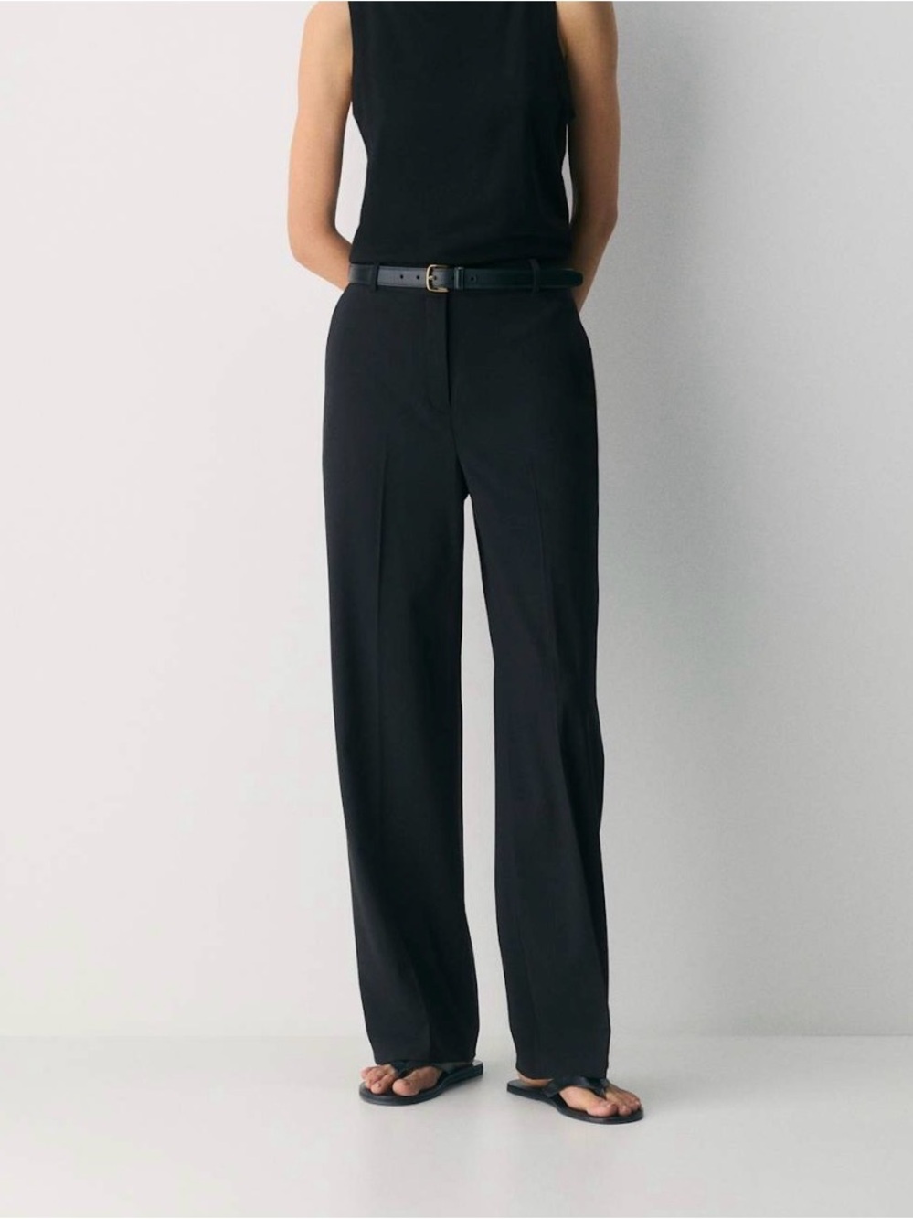 Babaton New Agency Classic Wide-Leg Navy Trousers Wool Blend Half Lined